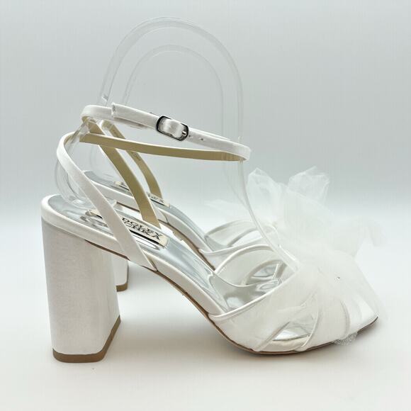 Badgley Mischka Tess Heeded Sandals US 8.5M EU 39 White Tulle Bow Bride NIB - Picture 5 of 12